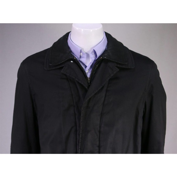 Canali Black Waxed Cotton-Leather Barn Jacket 40/Medium - Picture 3 of 12